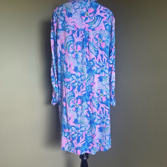 Lilly Pulitzer Blue Pink  Floral Tunic Cover Up Dress Sz XL - Picture 2 of 13